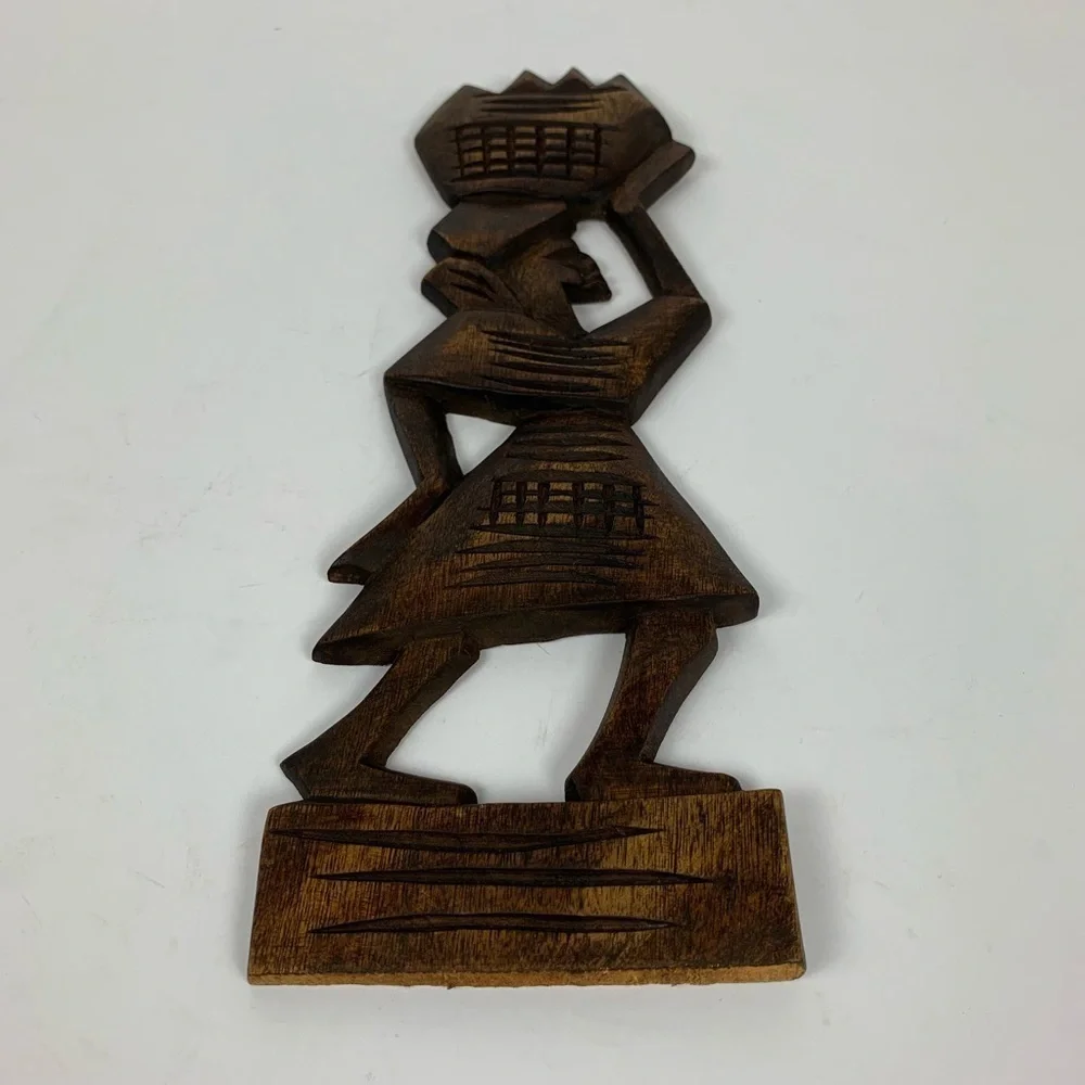 Hand Carved Tribal Wall Hanging Woman With Basket